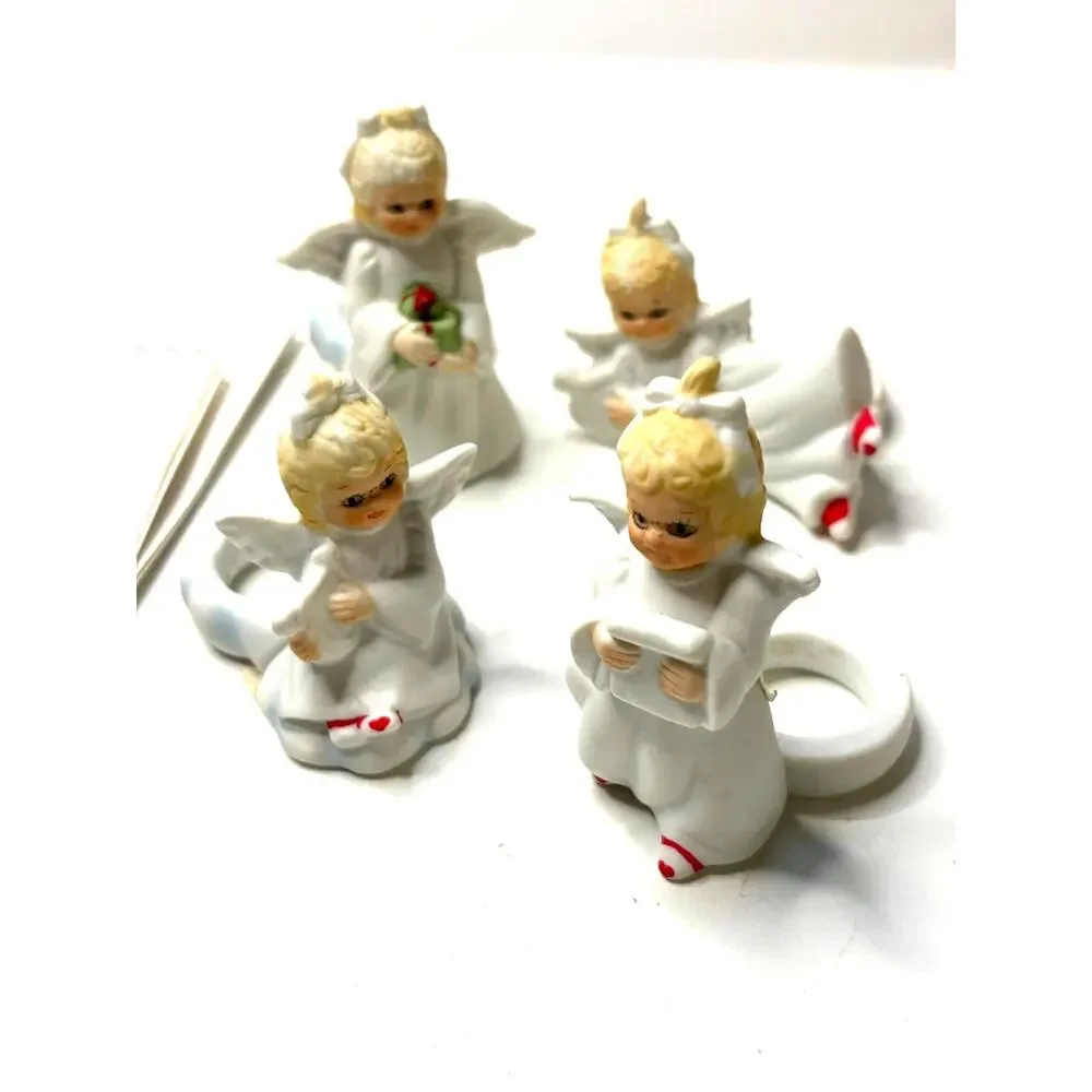 Vntg Ceramic Candle Climbers Angels 4 New in Original Box Marshmallow Angel 1986